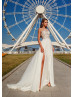 Ivory Lace Chiffon Keyhole Back Slit Exclusive Wedding Dress